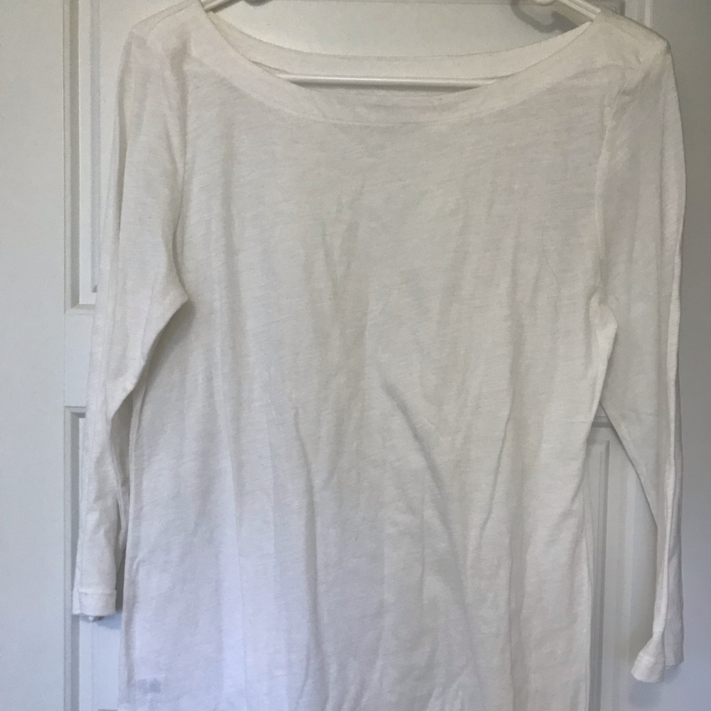 Loft- White Boatneck 3/4 Sleeve Top